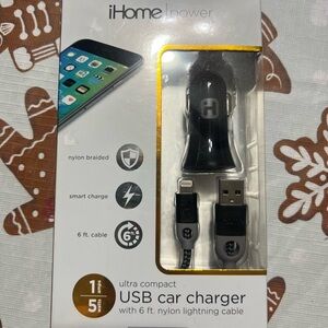 iHome Black USB Car Charger with Lightning Cable
